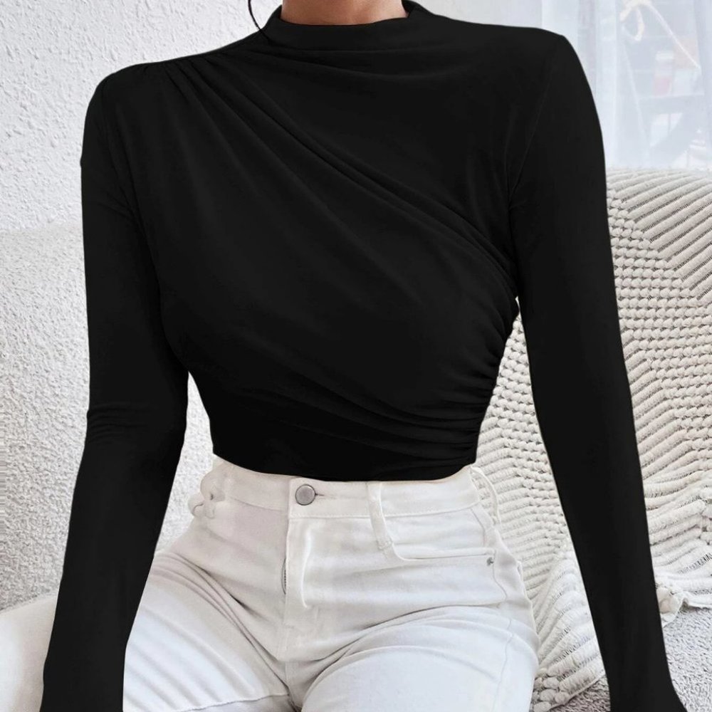 Womens Ruched Slim Fit Bodysuit black - Picture 3 of 5